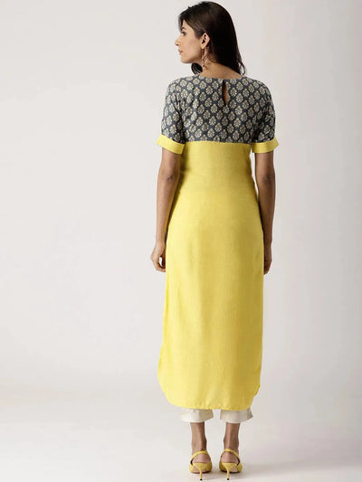 Yellow Solid Rayon Kurta - Libas