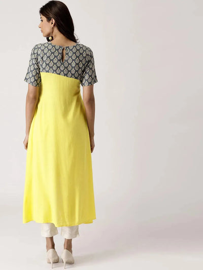 Yellow Solid Rayon Kurta - Libas