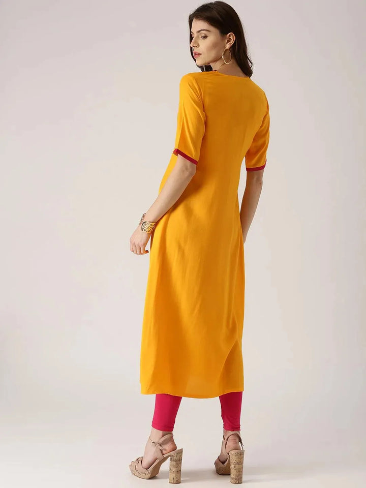 Yellow Solid Rayon Kurta - Libas