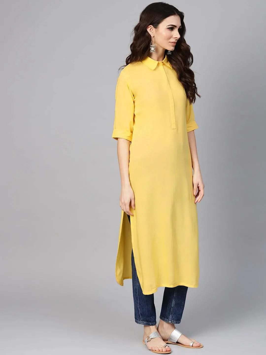 

Yellow Solid Rayon Kurta