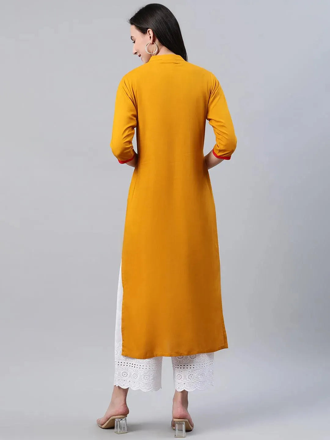 Yellow Solid Rayon Kurta - Libas 