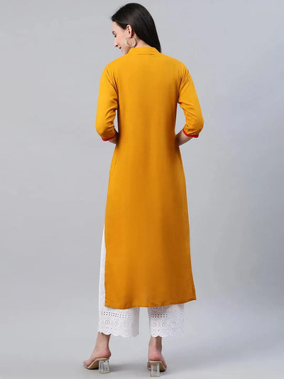 Yellow Solid Rayon Kurta - Libas