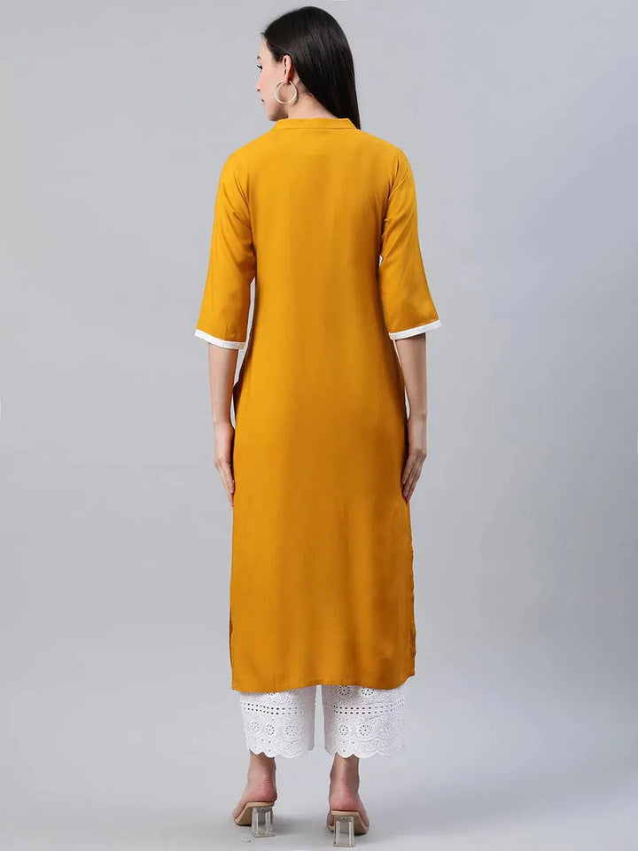 Yellow Solid Rayon Kurta - Libas