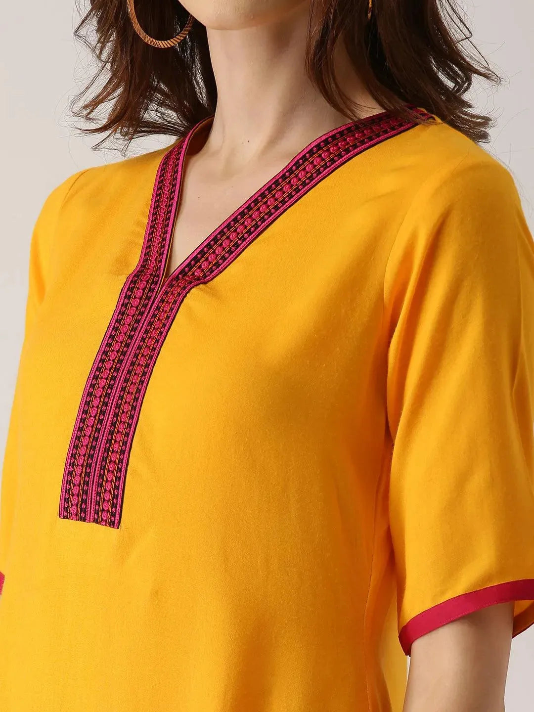 Yellow Solid Rayon Kurta - Libas