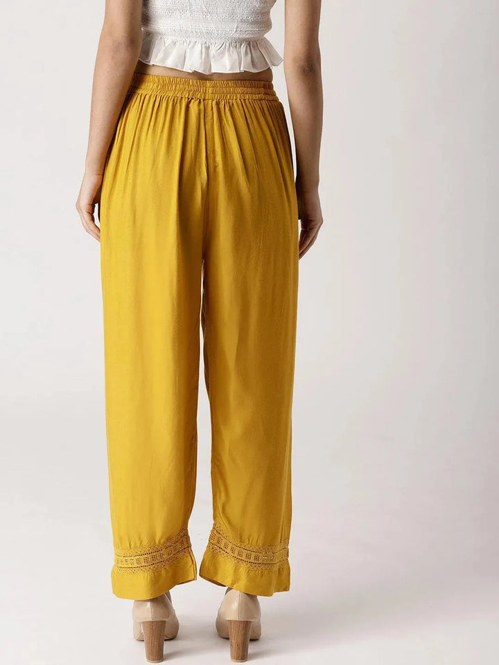 Yellow Solid Rayon Palazzos - Libas