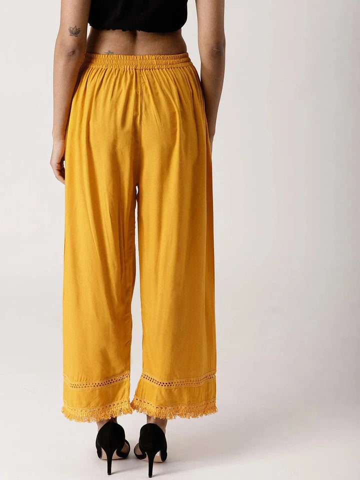 Yellow Solid Rayon Palazzos - Libas