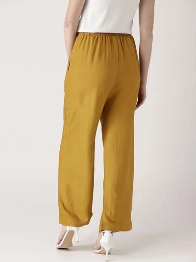 Yellow Solid Rayon Palazzos - Libas