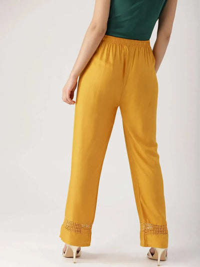 Yellow Solid Rayon Palazzos - Libas