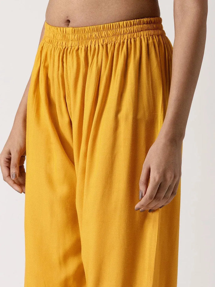 Yellow Solid Rayon Palazzos - Libas