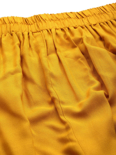 Yellow Solid Rayon Palazzos - Libas
