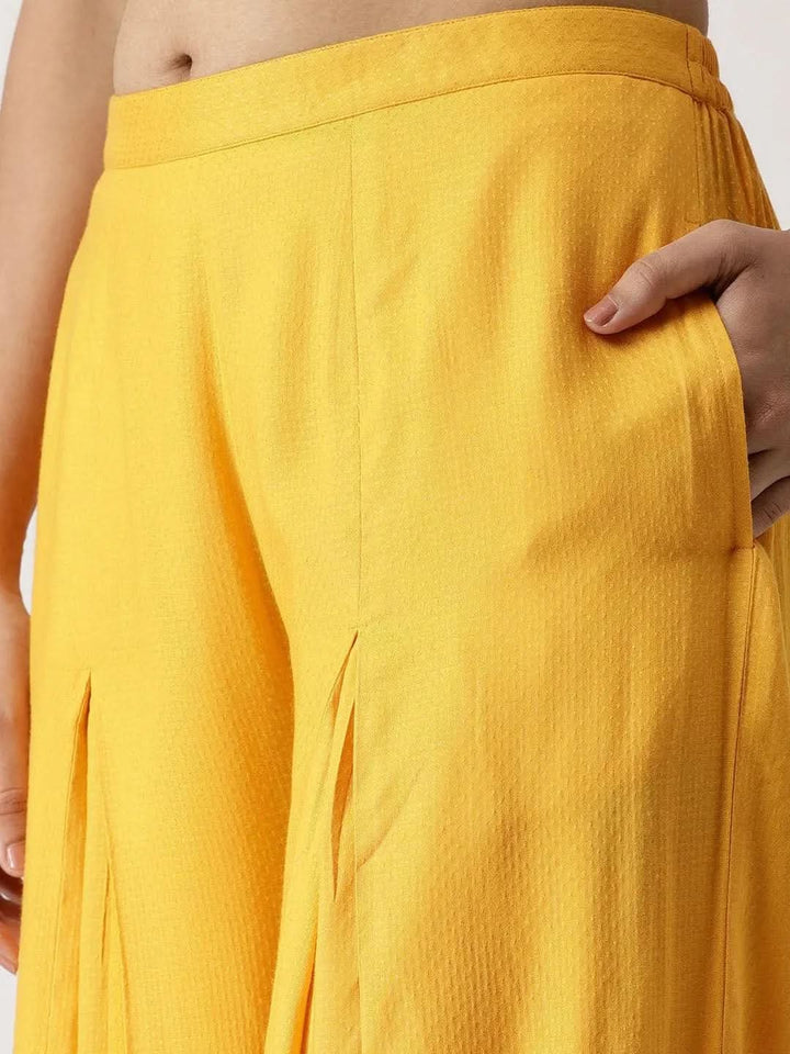 Yellow Solid Rayon Palazzos - Libas