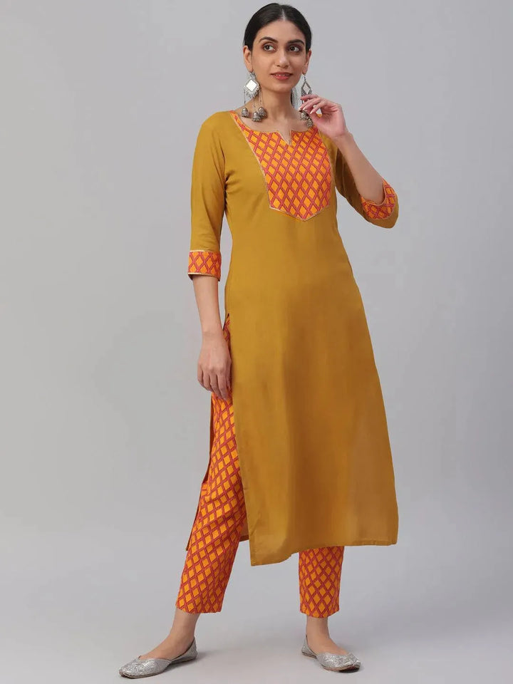 Yellow Solid Rayon Kurta Set - Libas