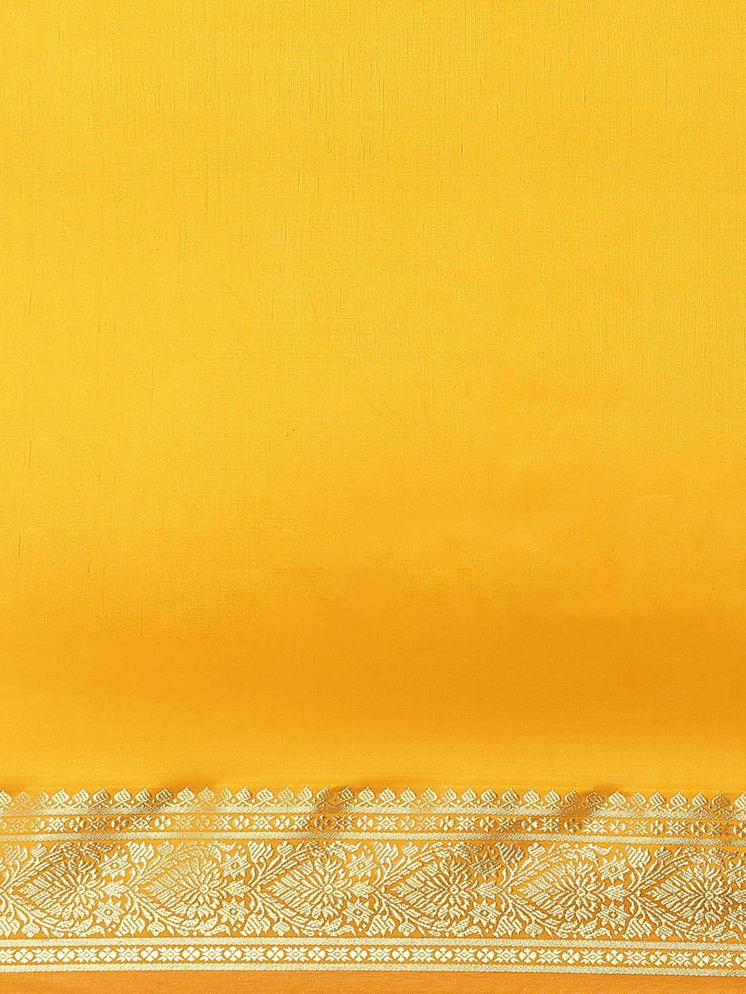 Yellow Solid Silk Blend Saree - Libas