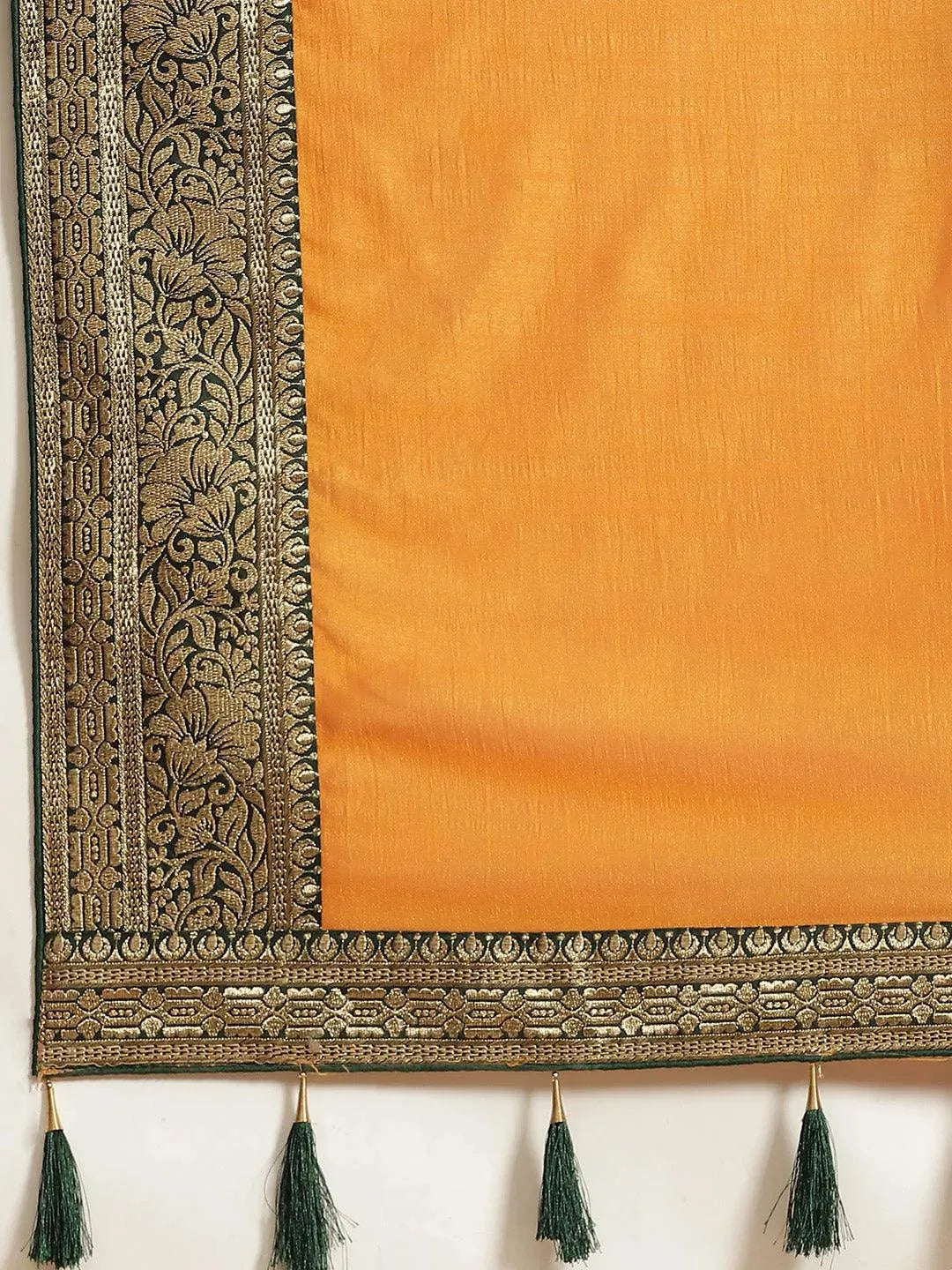 Yellow Solid Silk Blend Saree - Libas