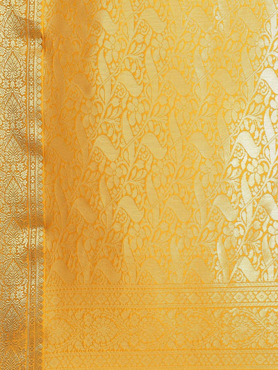 Yellow Solid Silk Blend Saree - Libas