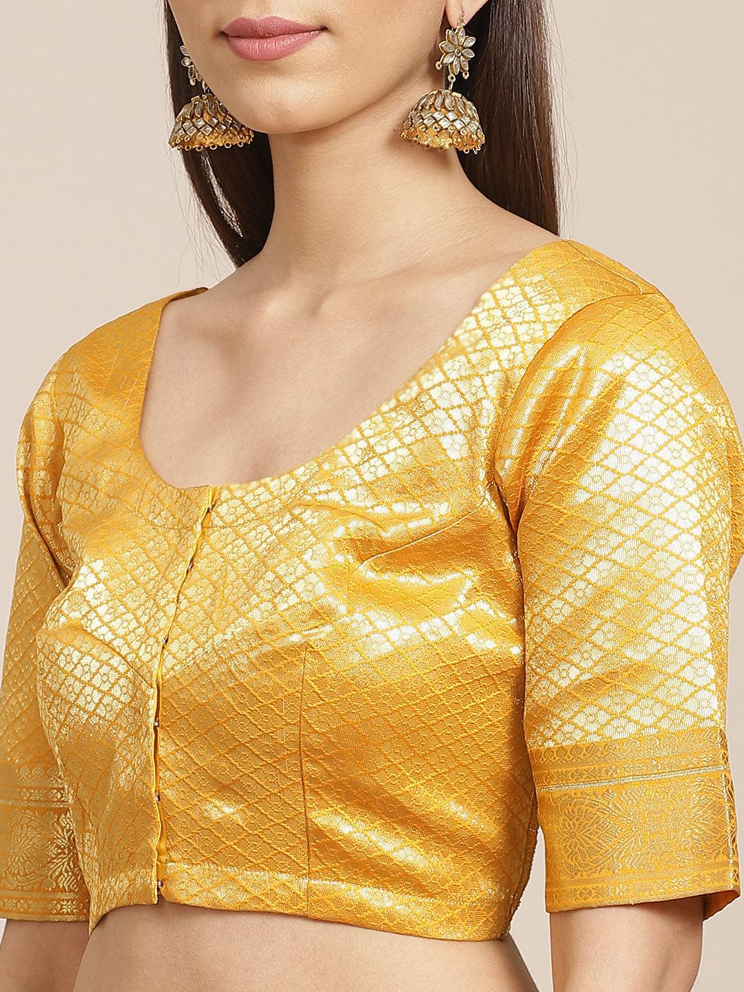 Yellow Solid Silk Blend Saree