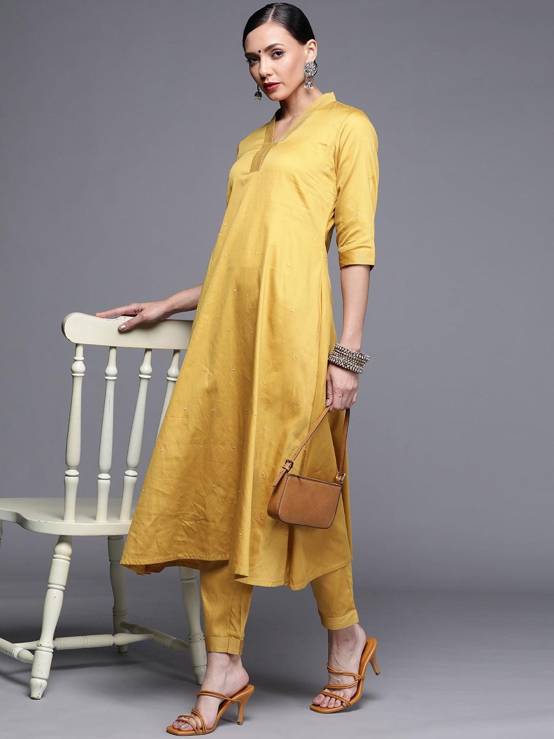 Yellow Solid Silk Trousers