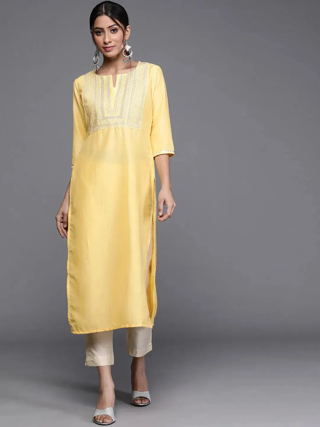 Yellow Striped Chanderi Silk Kurta - Libas