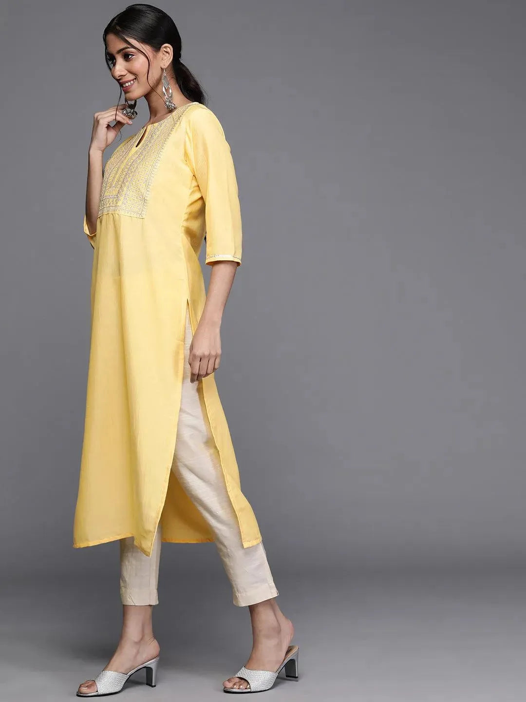 Yellow Striped Chanderi Silk Kurta - Libas 