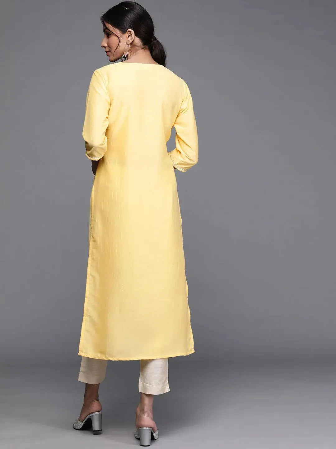 Yellow Striped Chanderi Silk Kurta - Libas 