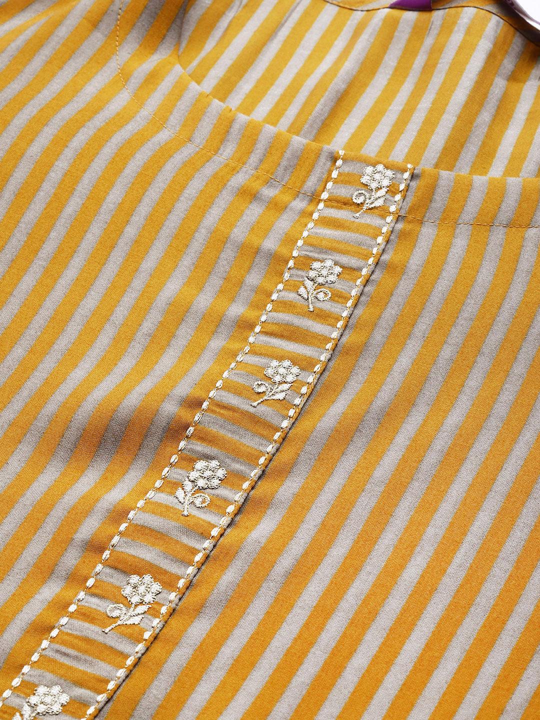 Yellow Striped Chanderi Silk Kurta