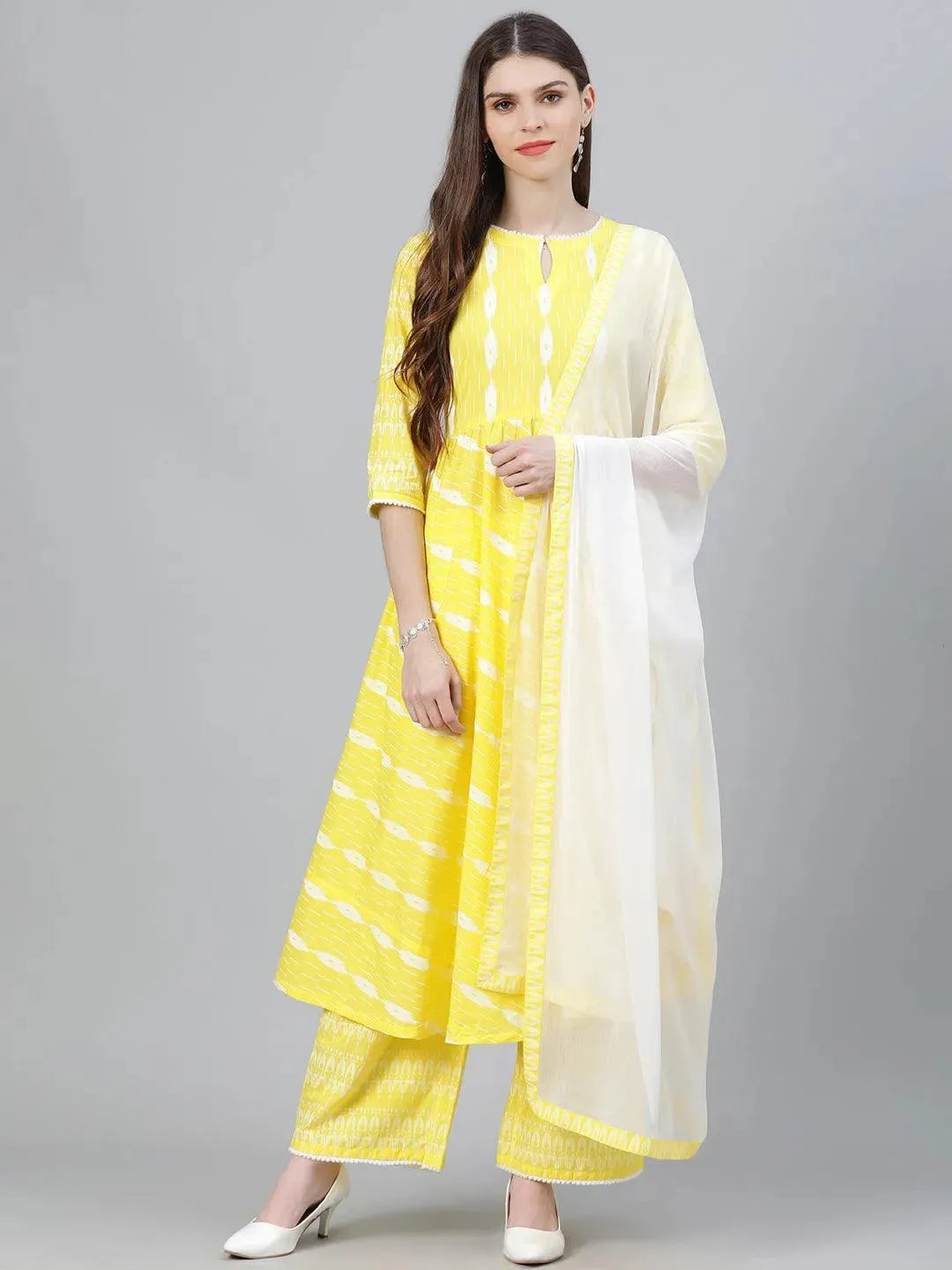 Yellow Striped Cotton Suit Set - Libas