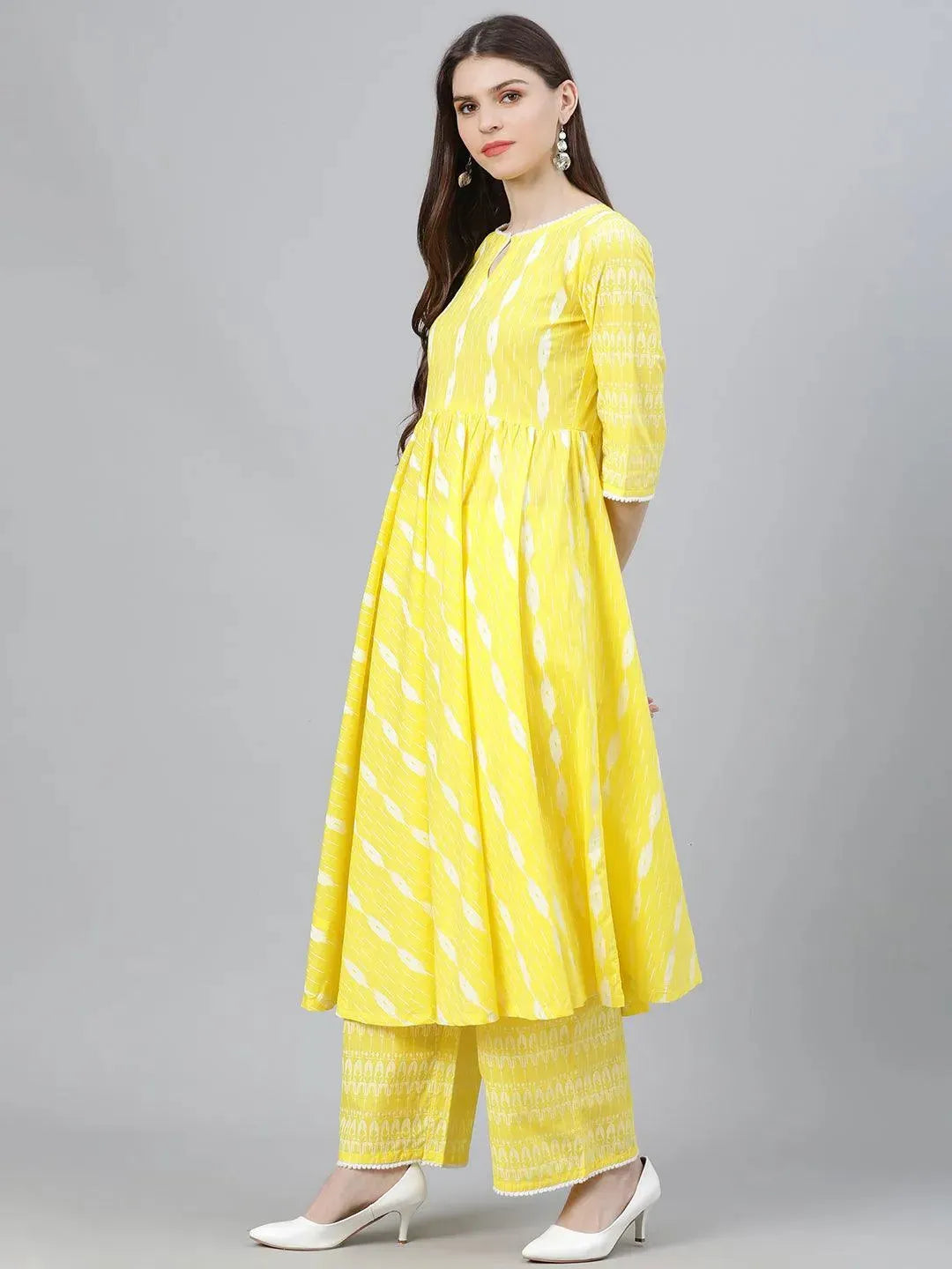 Yellow Striped Cotton Suit Set - Libas 