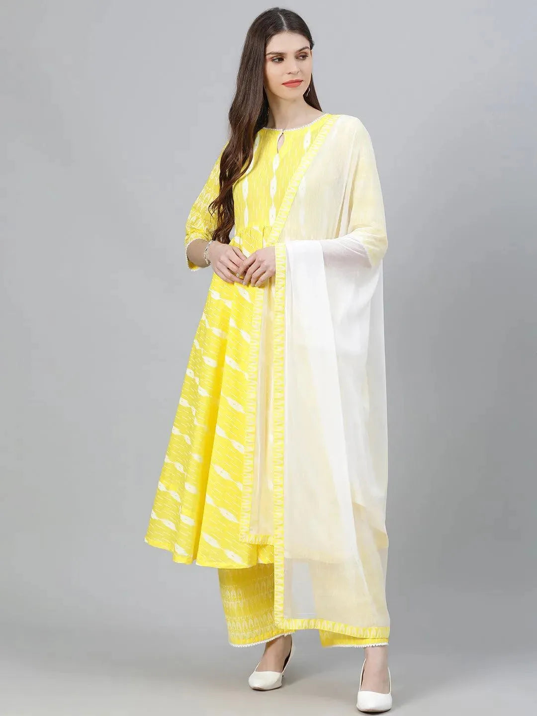 Yellow Striped Cotton Suit Set - Libas 