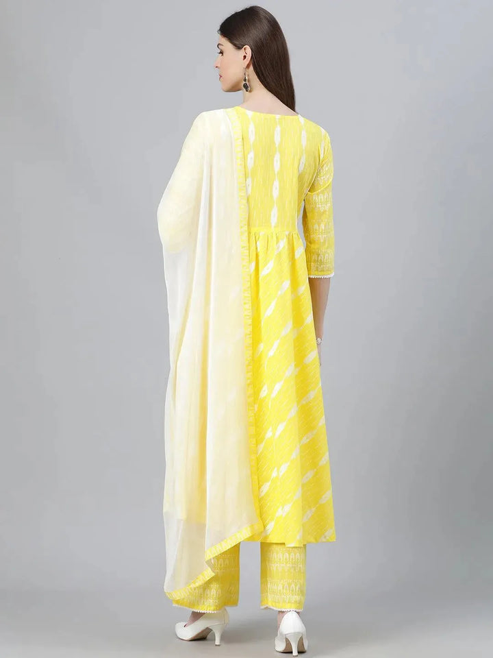 Yellow Striped Cotton Suit Set - Libas