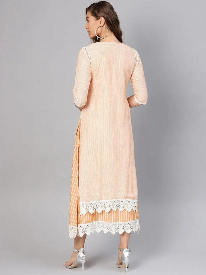 Yellow Striped Cotton Dress With Jacket - Libas