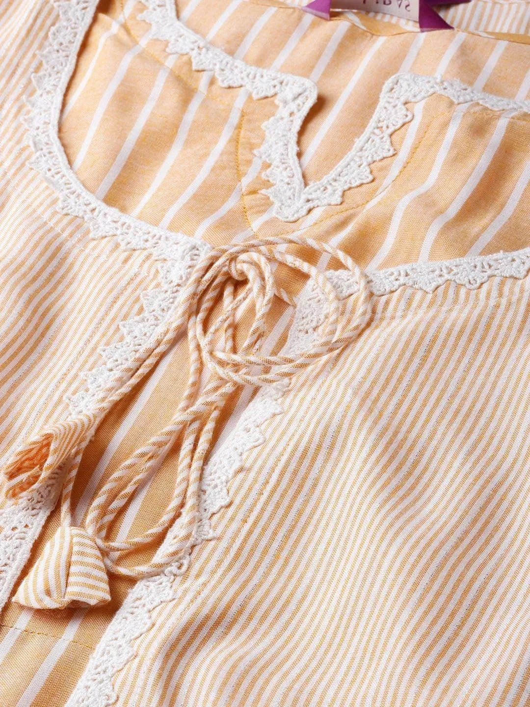 Yellow Striped Cotton Dress With Jacket - Libas 