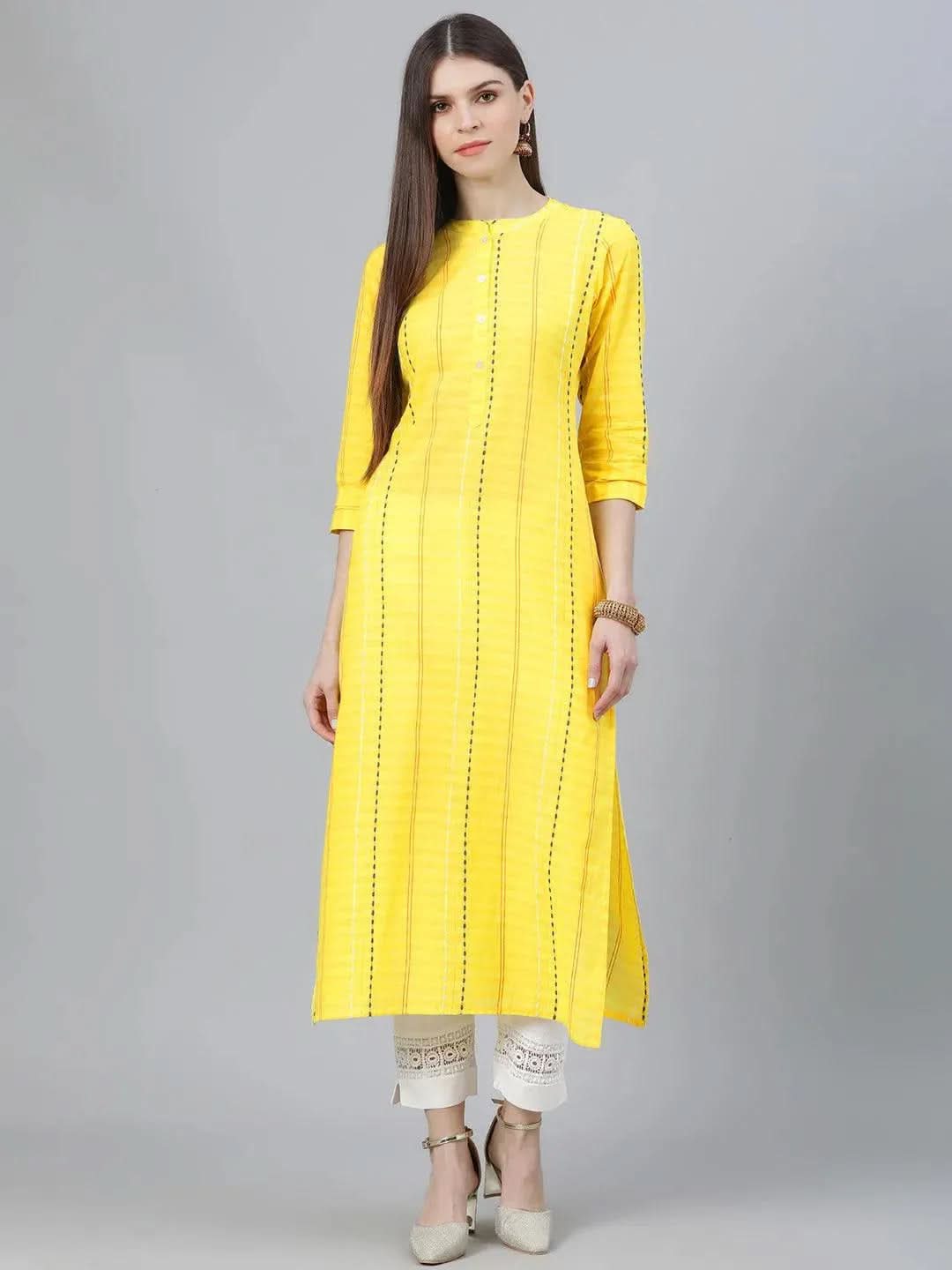 

Buy Yellow Striped Cotton Kurta - 9029-XS | Libas Ethnic Wear Online