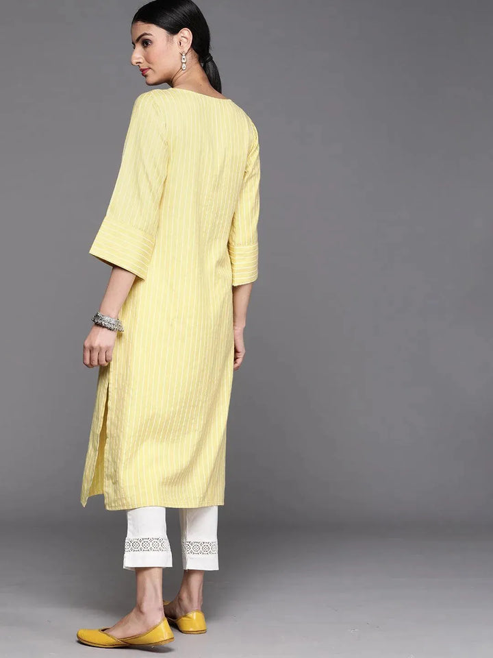 Yellow Striped Cotton Kurta - Libas