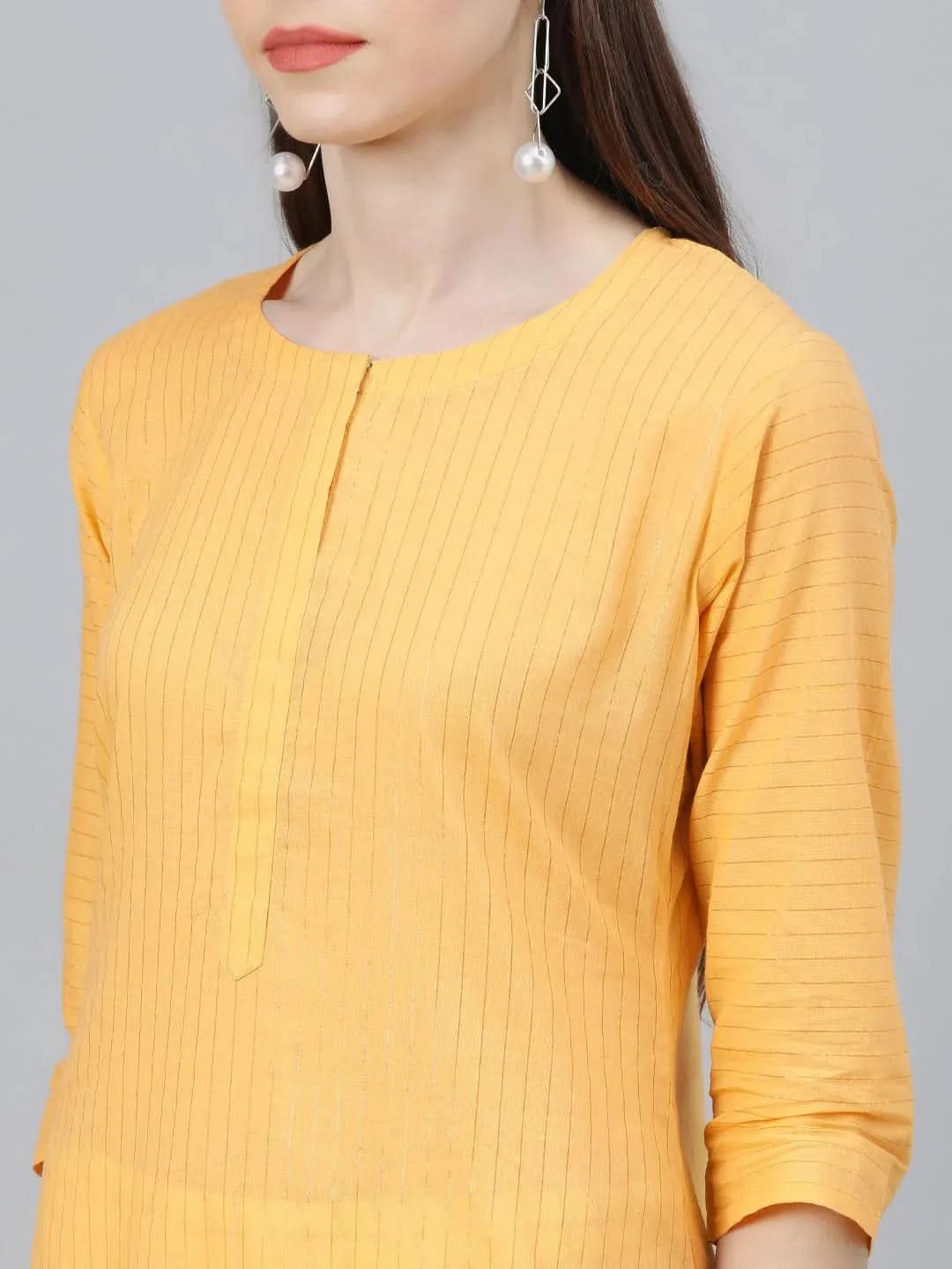 Yellow Striped Cotton Kurta - Libas 