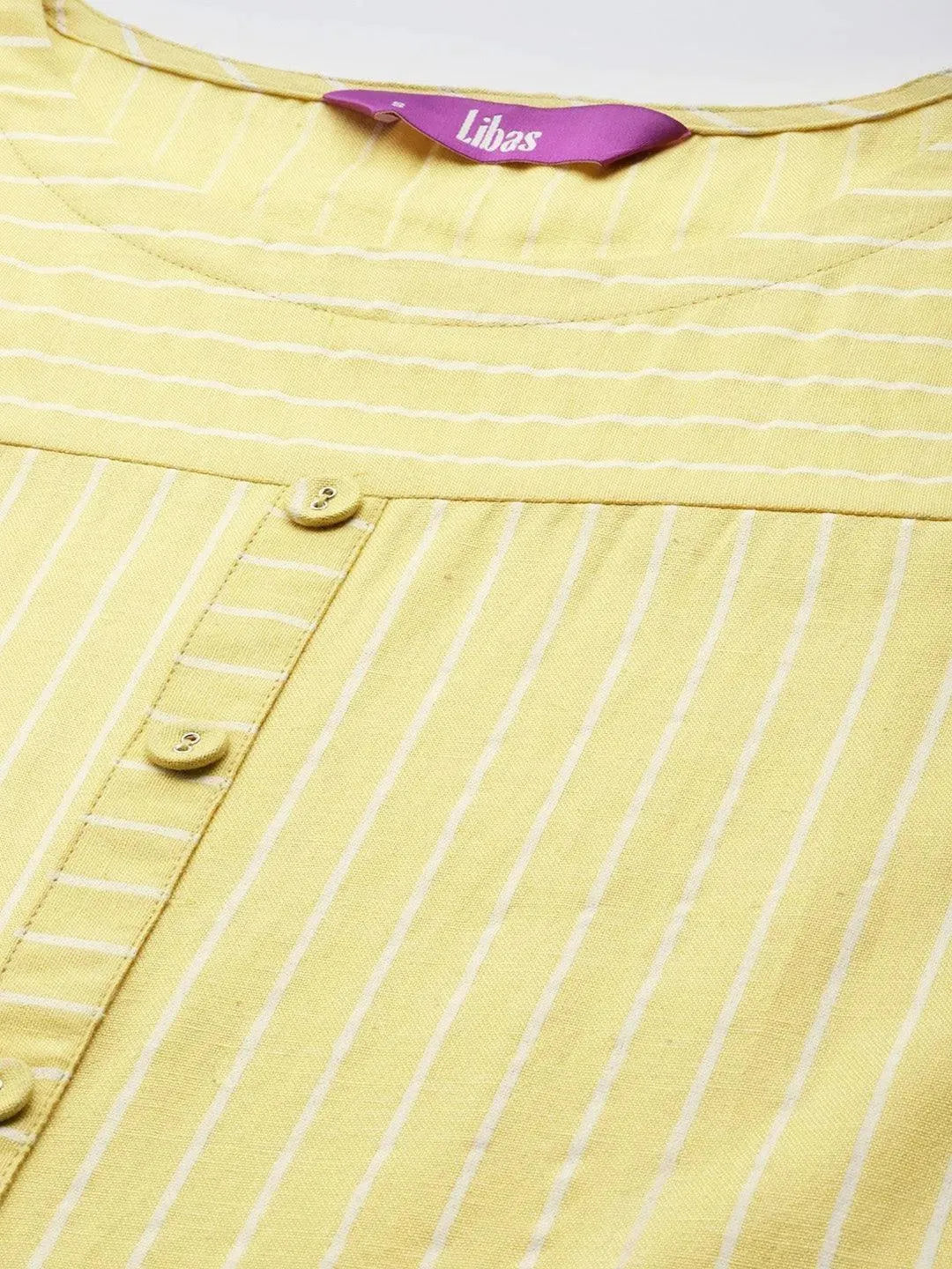 Yellow Striped Cotton Kurta - Libas 