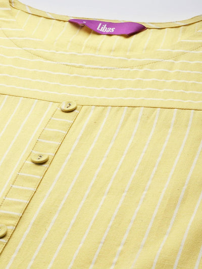 Yellow Striped Cotton Kurta - Libas