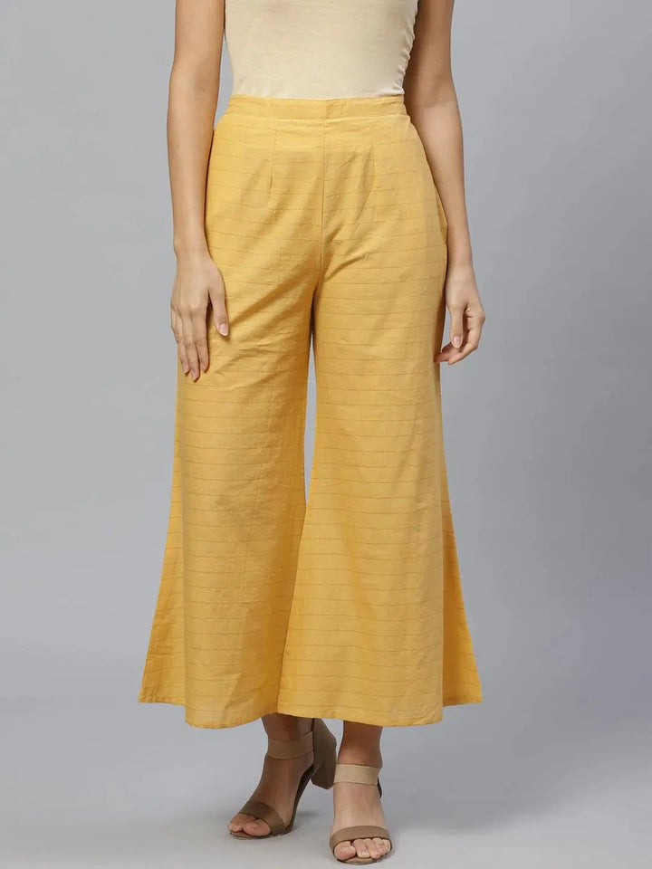 Yellow Striped Cotton Palazzos - Libas