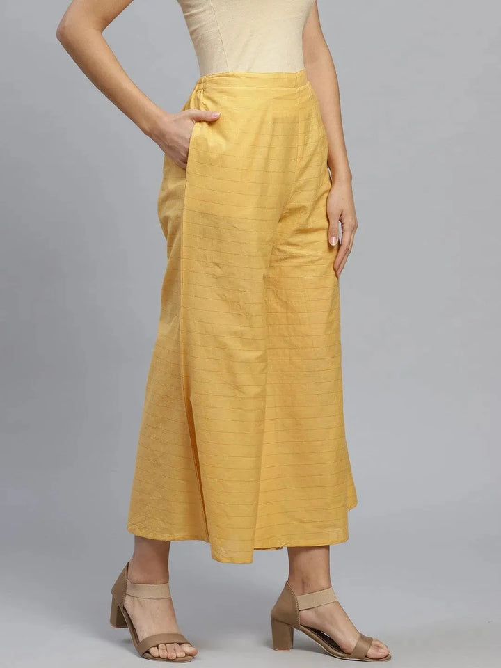 Yellow Striped Cotton Palazzos - Libas