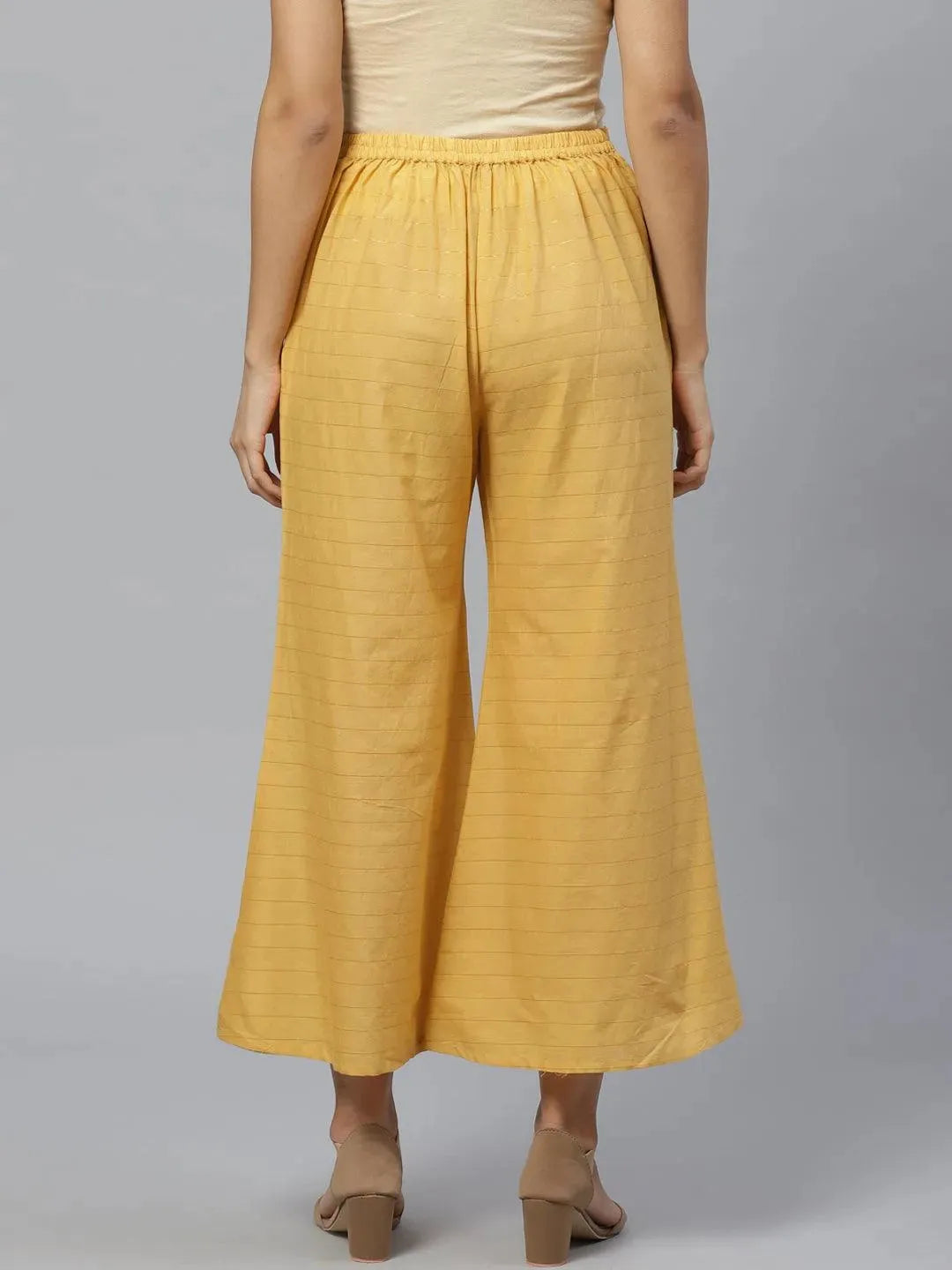 Yellow Striped Cotton Palazzos - Libas