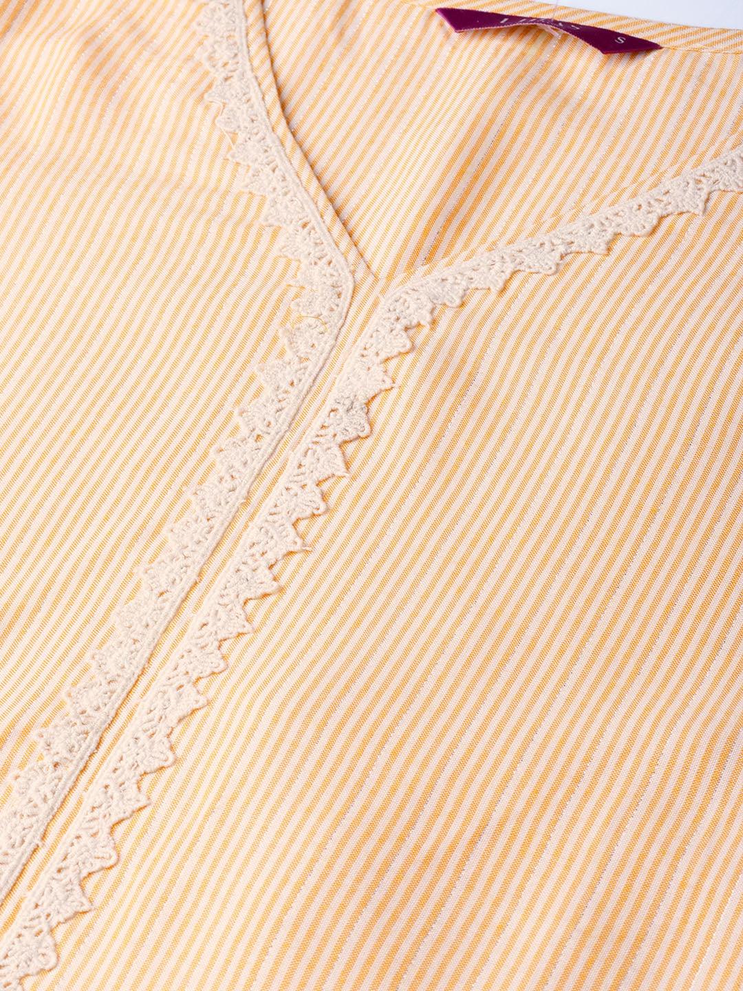 Yellow Striped Cotton Kurta Set - Libas