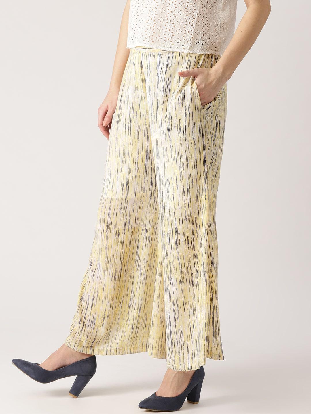 Yellow Striped Georgette Palazzos