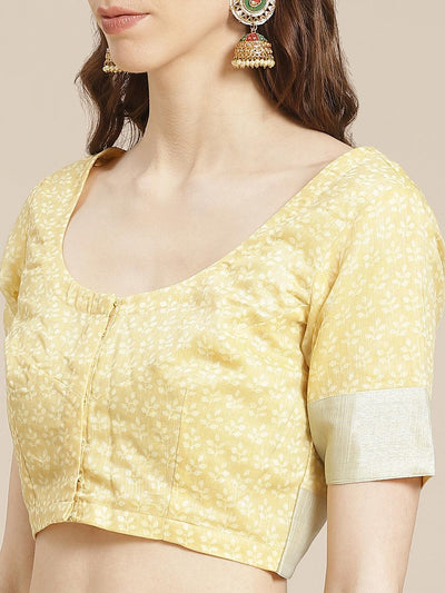 Yellow Striped Linen Saree - Libas