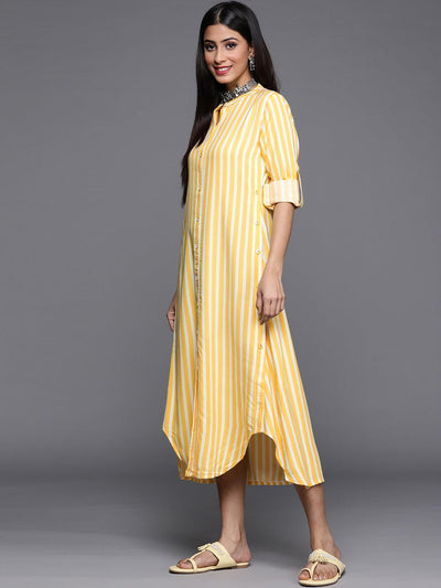 Yellow Striped Rayon Dress - Libas