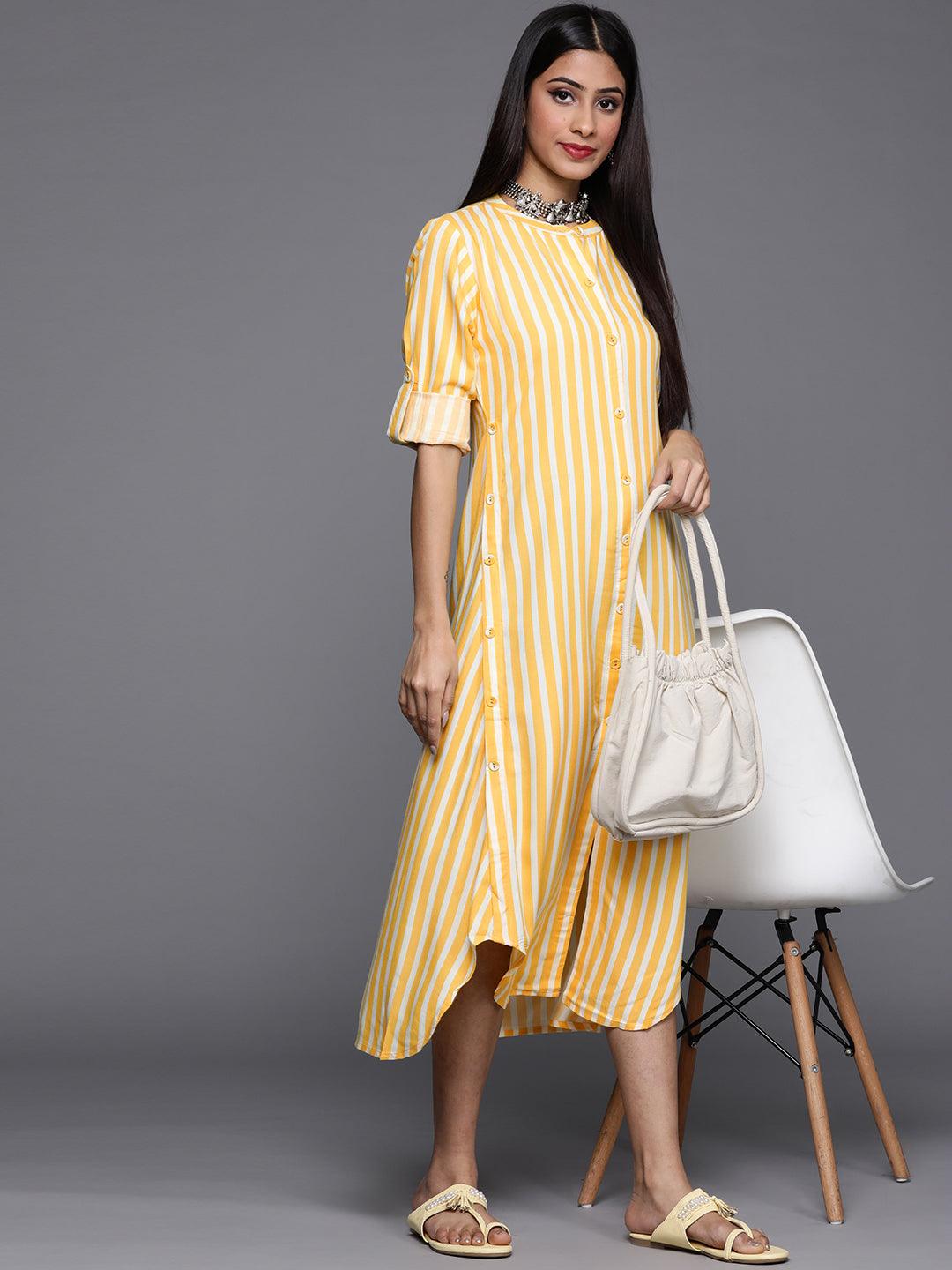 Yellow Striped Rayon Dress
