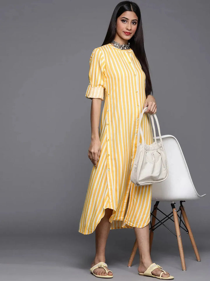 Yellow Striped Rayon Dress - Libas