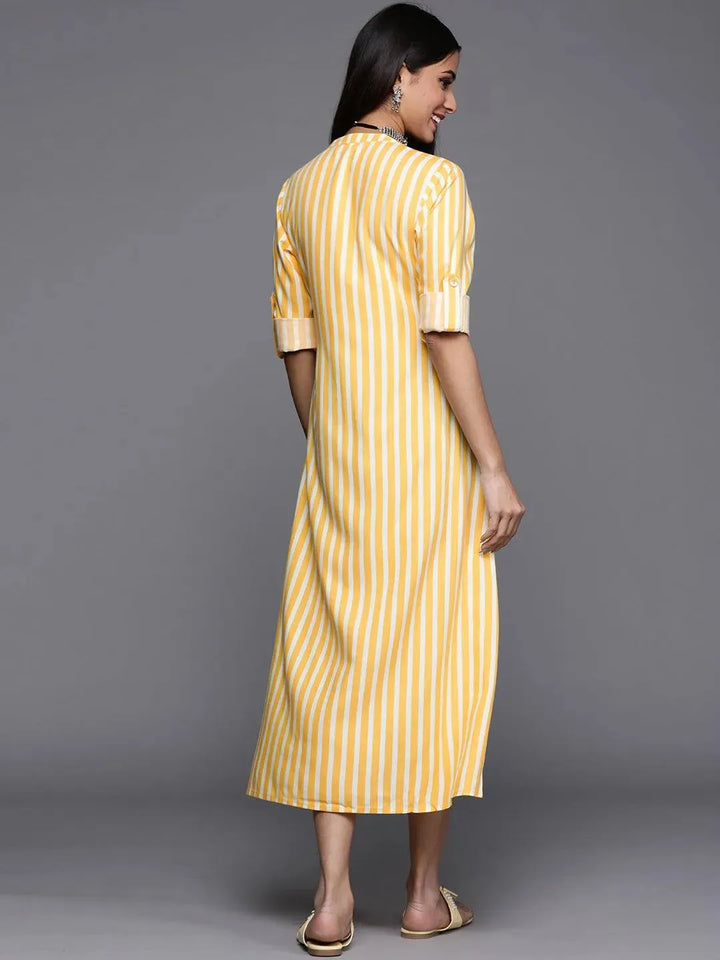 Yellow Striped Rayon Dress - Libas