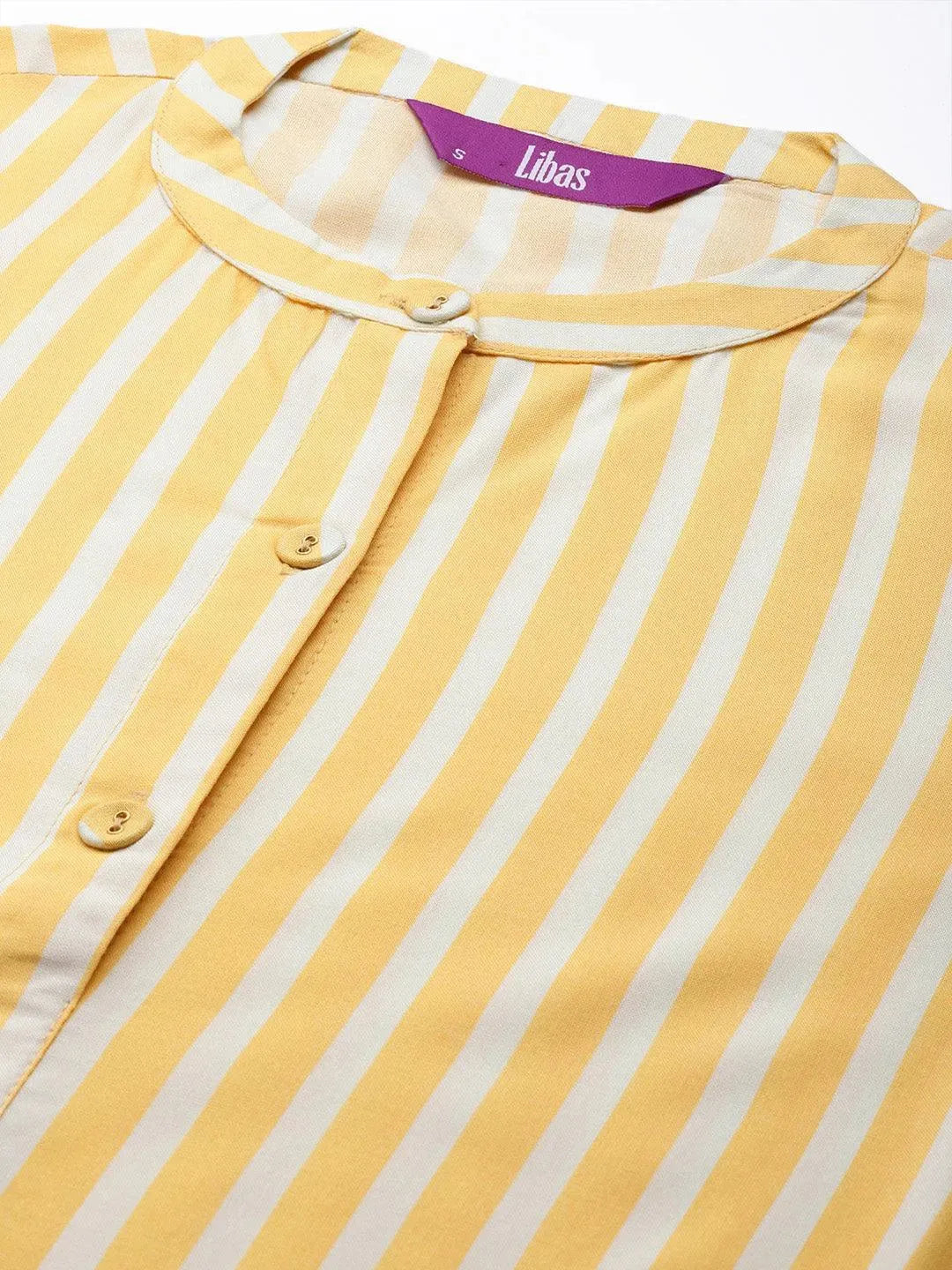 Yellow Striped Rayon Dress - Libas