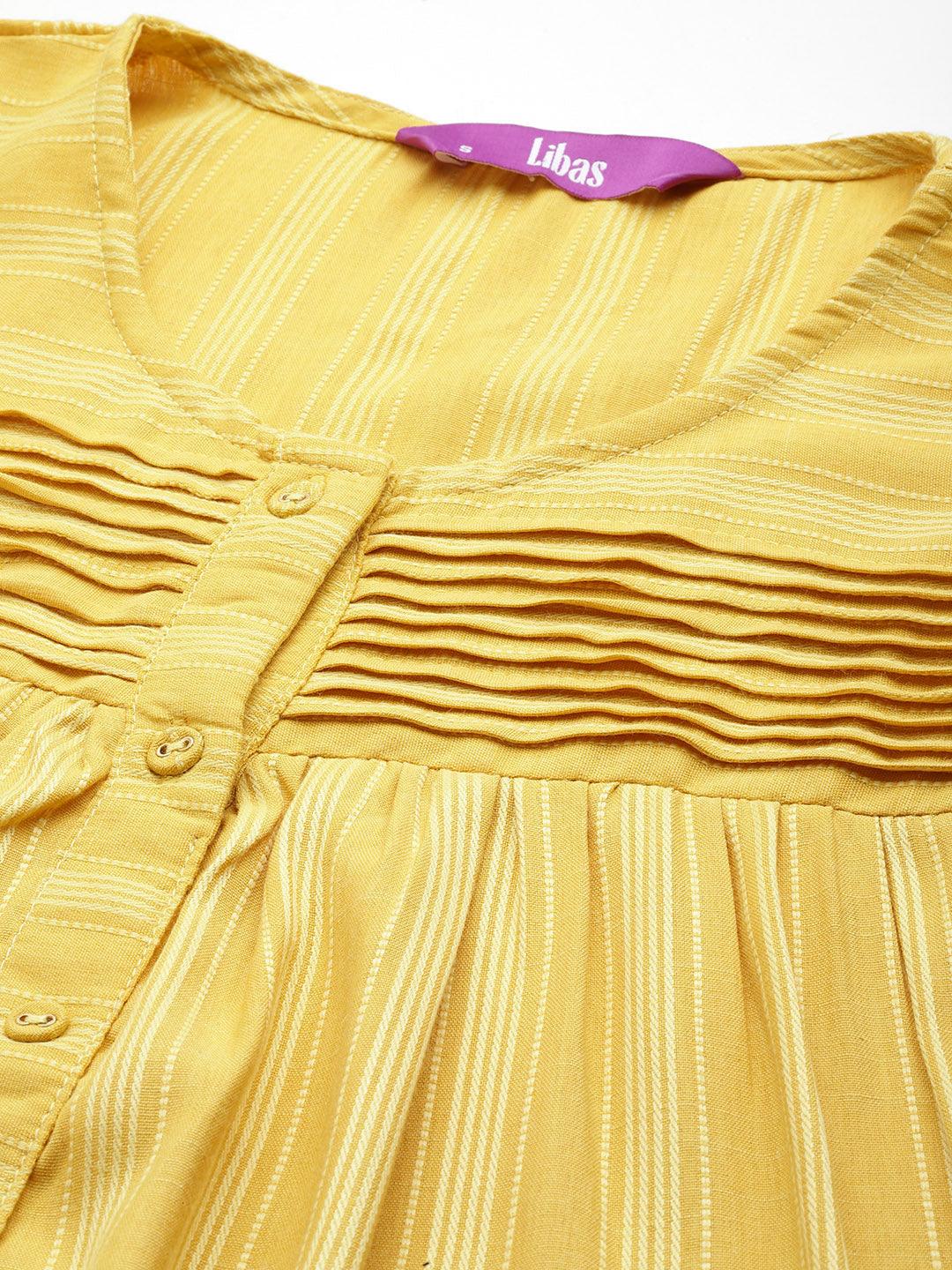 Yellow Striped Rayon Straight Kurti - Libas