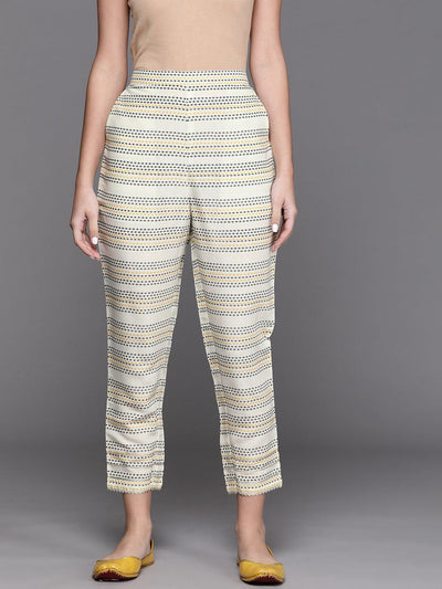 Yellow Striped Silk Trousers - Libas