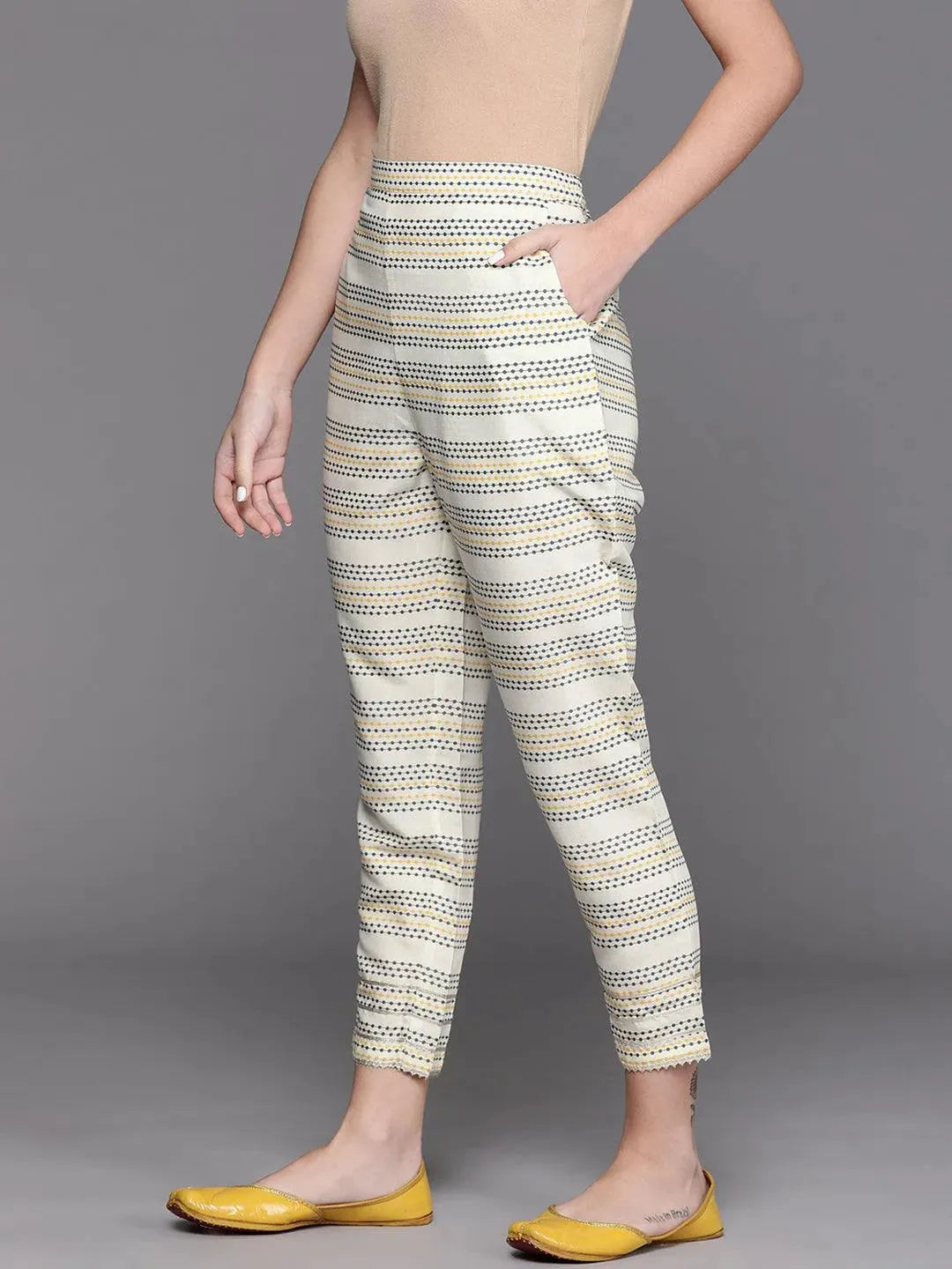 Yellow Striped Silk Trousers - Libas 